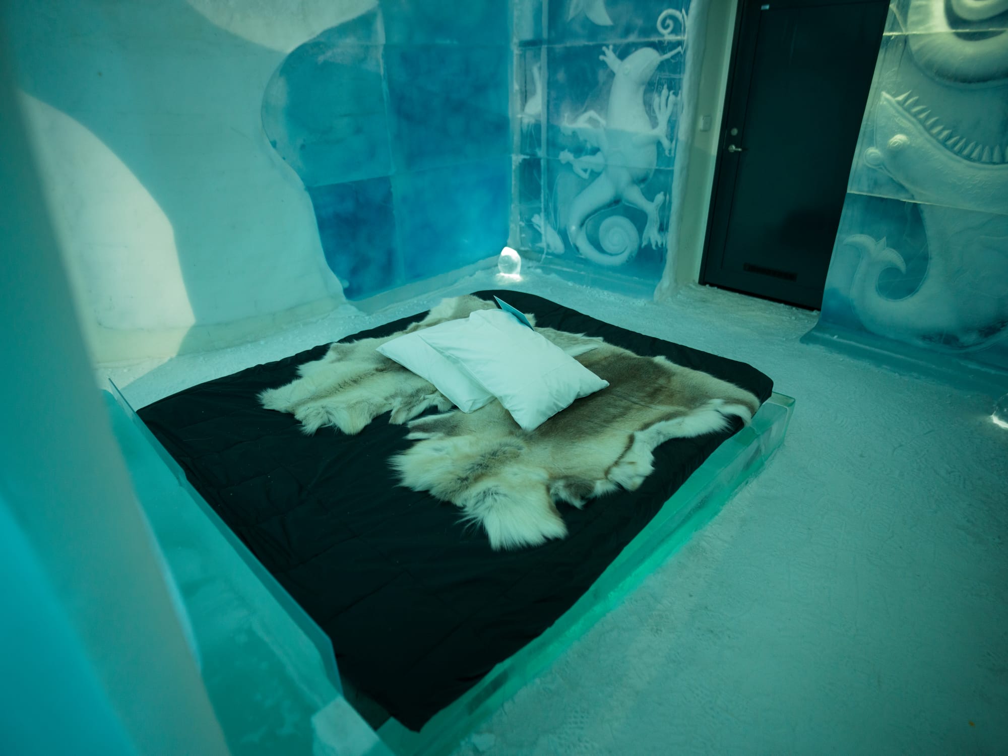 A bed in an ice room