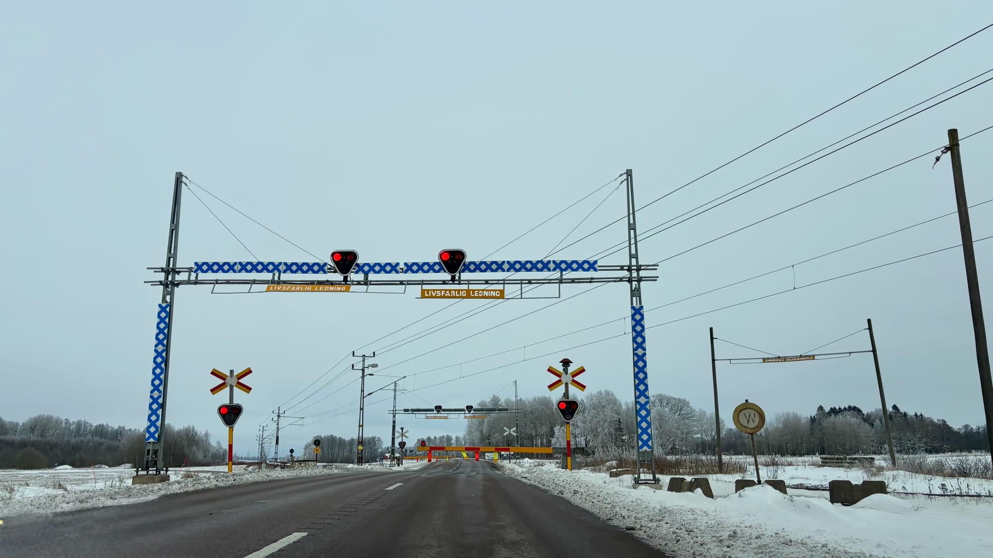 Stopped at a railway crossing
