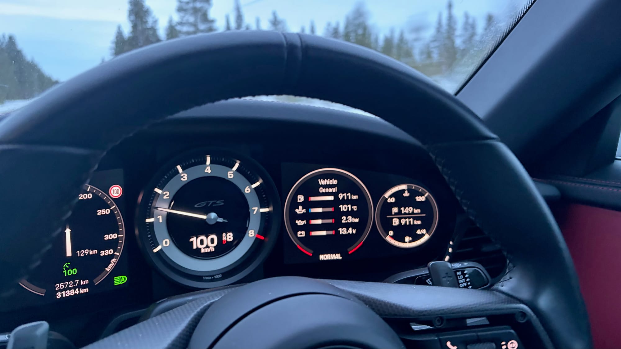 911 km range in our 911 at 100 km/h (photo taken by co-driver)