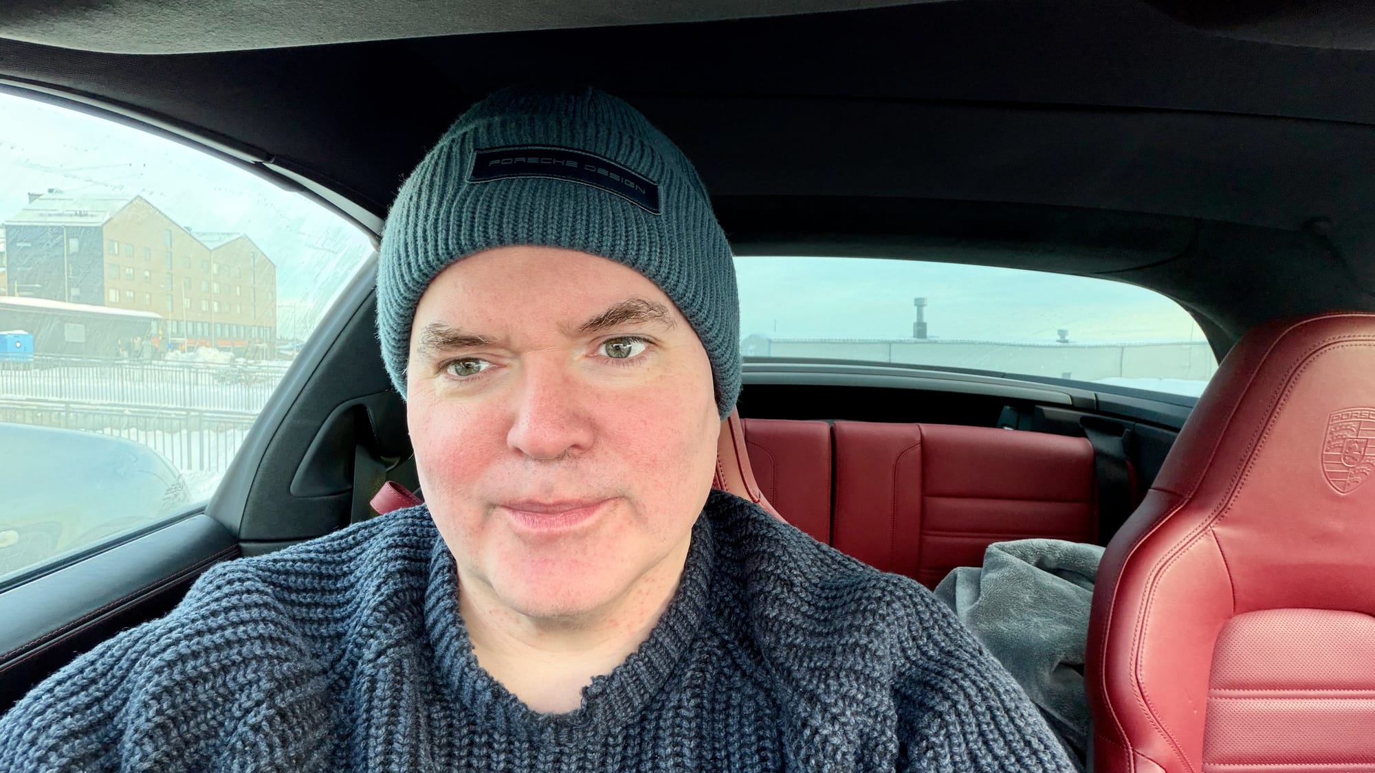 Wrapped up for the weather (even inside the car)