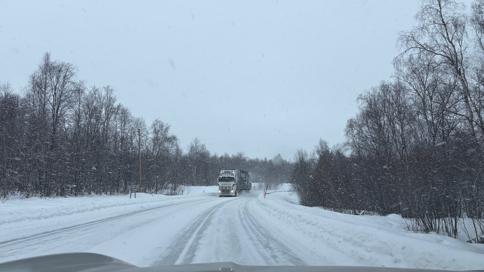 Slippery conditions on the E6 outside Narvik