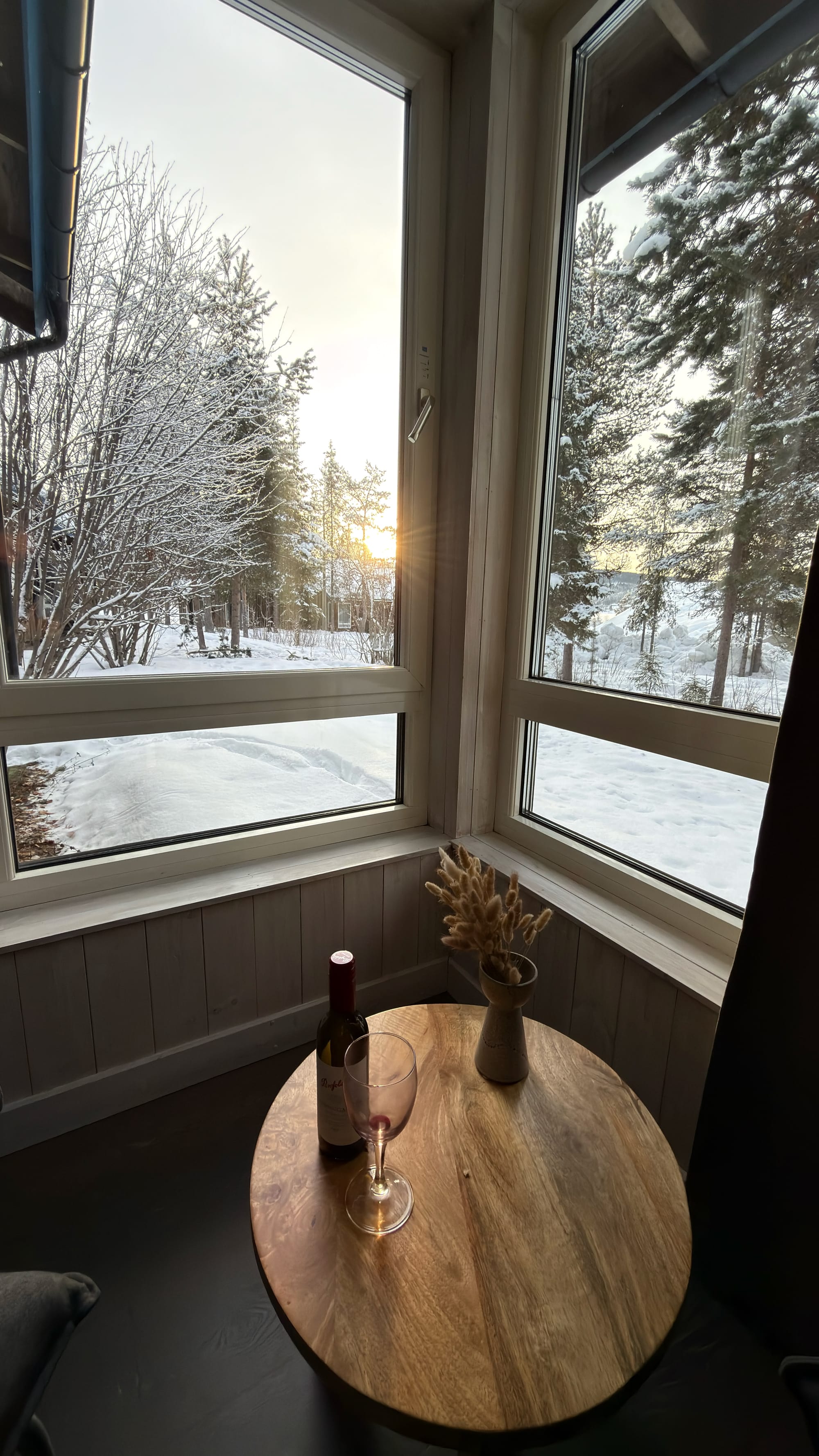 Wine at our cozy cabin