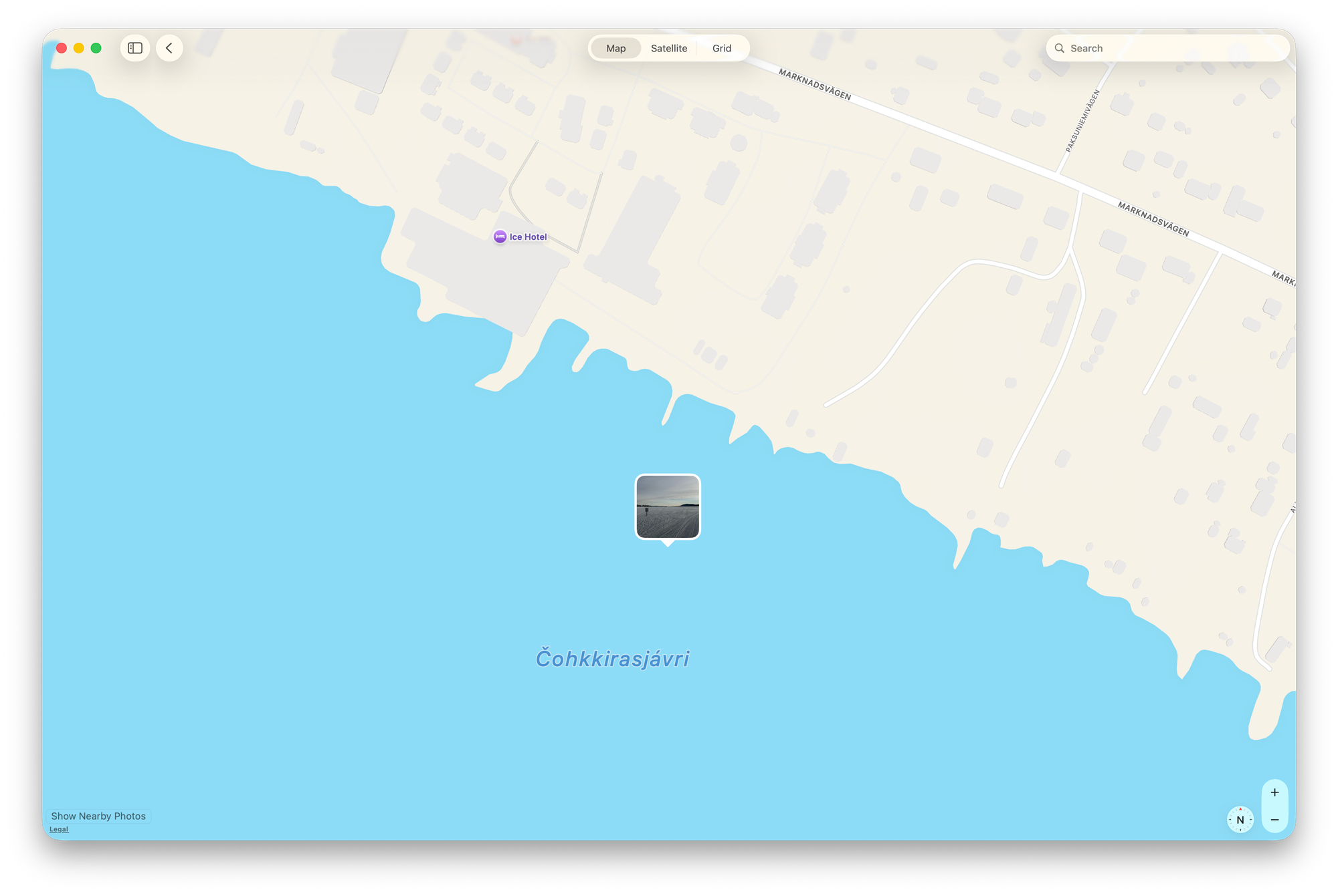 GPS location for the images taken while walking along the frozen river