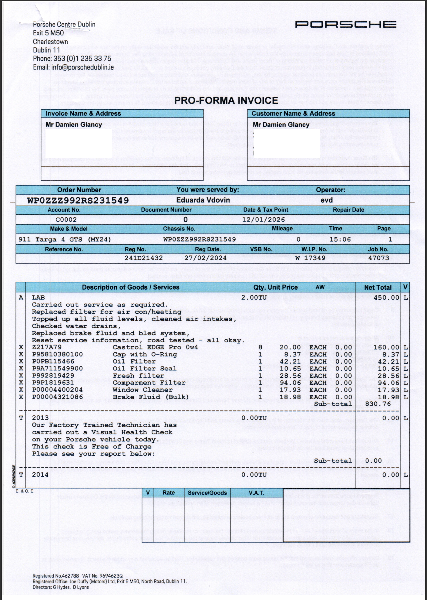 Service Invoice Page 1