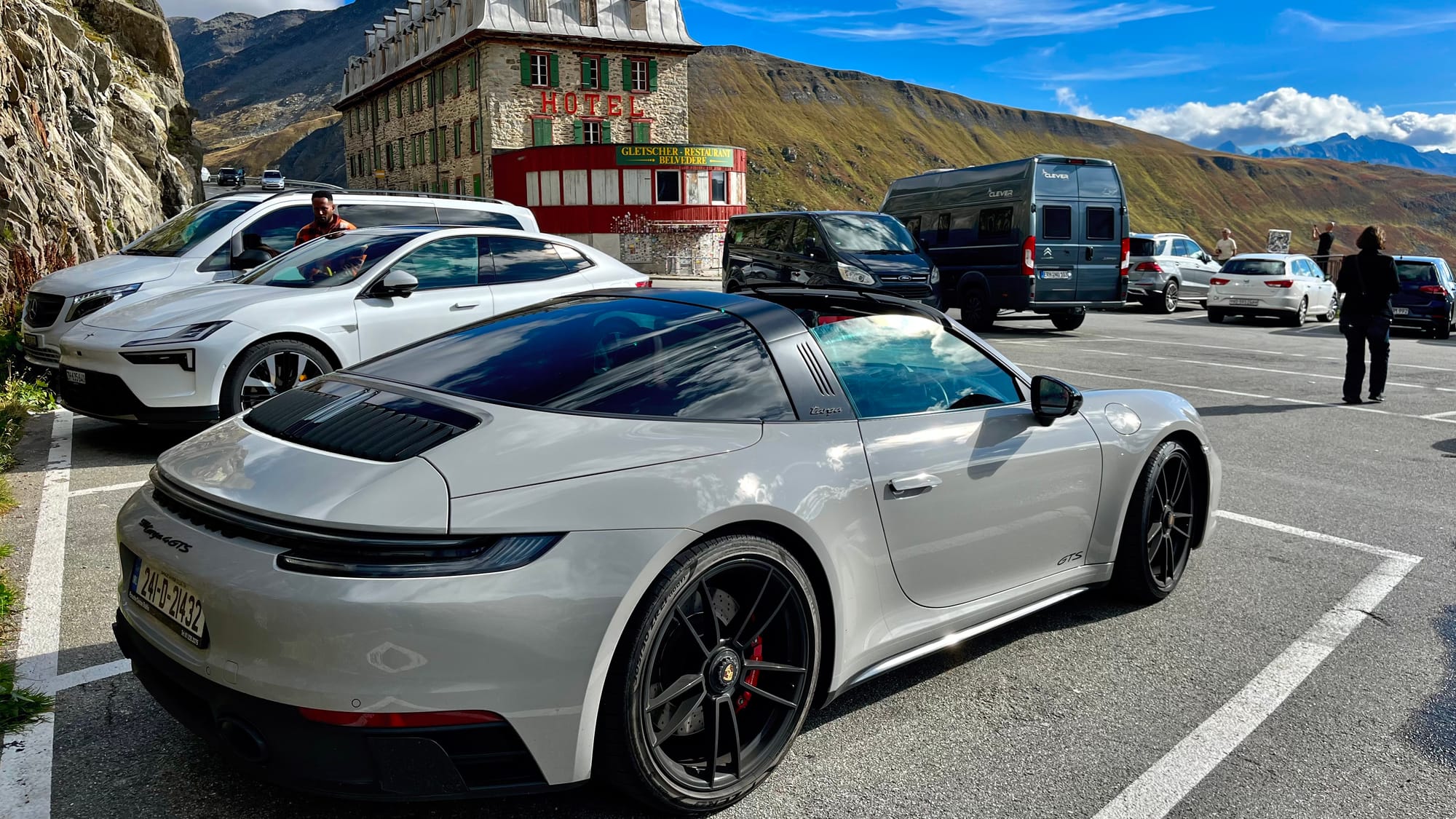 Our 911 Targa parked up at the Belvédère Hotel