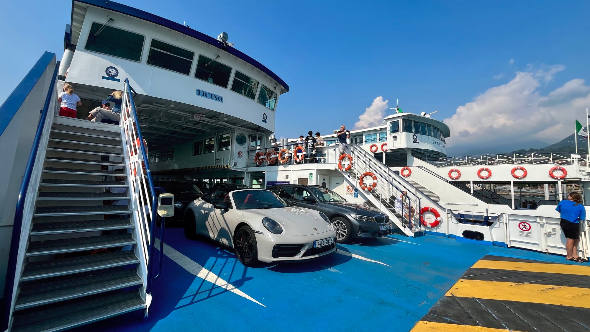 On board the small ferry crossing the lake