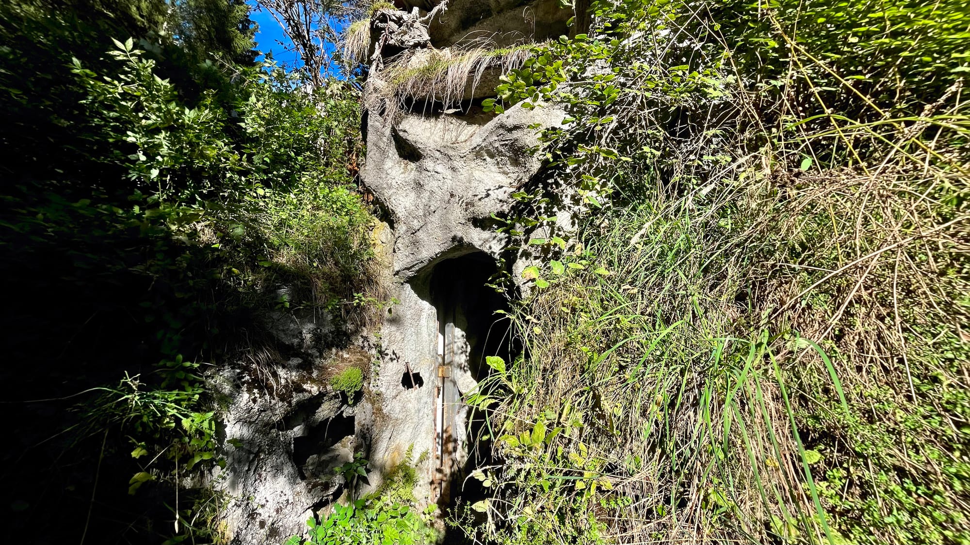 The camouflaged outside of the bunker