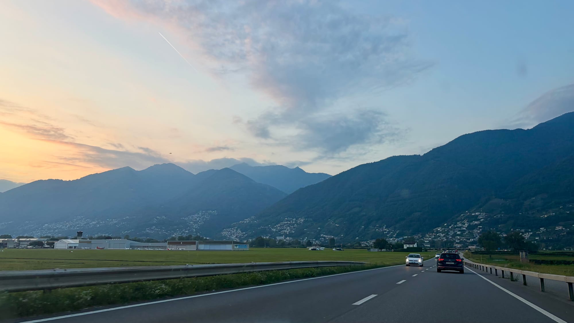 Dusk falling as we approach Ascona in Switzerland