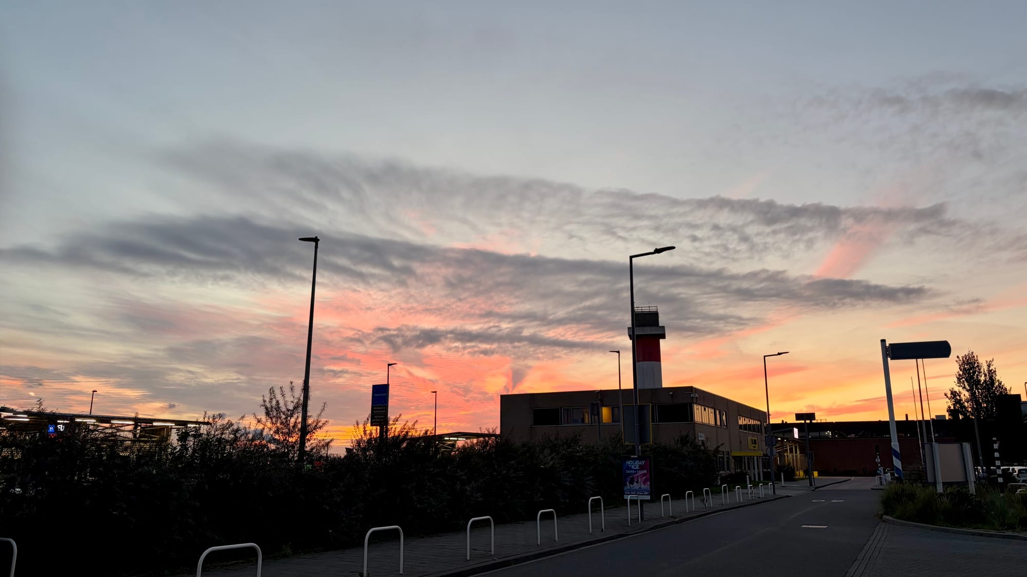 Red sky at night at the port in Holland