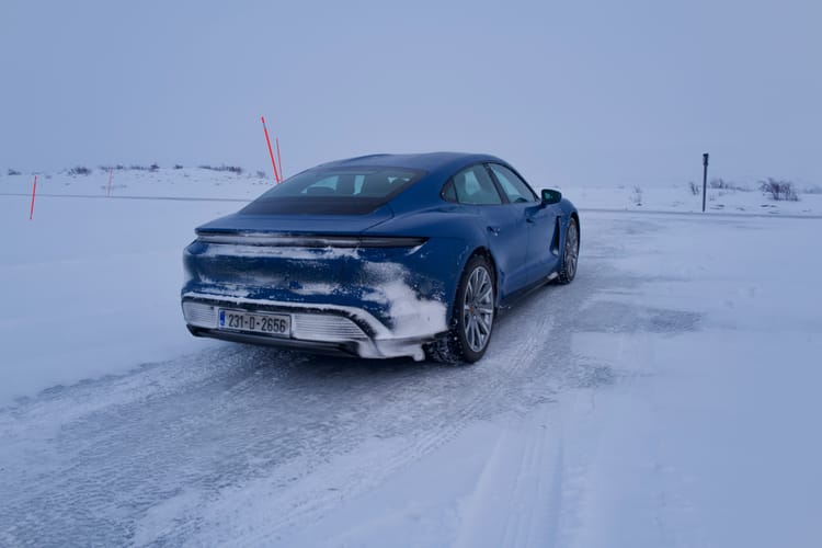 Crossing the arctic circle in Norway in a Porsche Taycan Turbo S